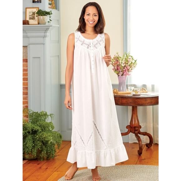 SOLD✨Eileen West Moonlight Sonata Long Cotton Nightgown White Cottagecore 4X - Picture 2 of 14